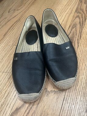 Michael Kors Black Leather Espadrille Slip-Ons